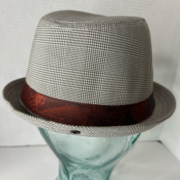 Peter Grimm Cream Brown Houndstooth Crimson Paisley Band Fedora Hat - Picture 4 of 5